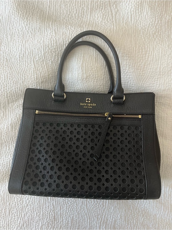 kate spade Handbags - Kate Spade Black Perforated Leather handle bag with Gold Hardware shoulder strap
